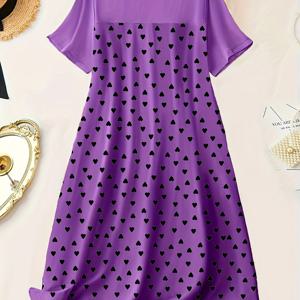 여성용 캐주얼 라운지 드레스, 플러스 사이즈 물방울 무늬 반팔 둥근 목 티셔츠 홈웨어 드레스
