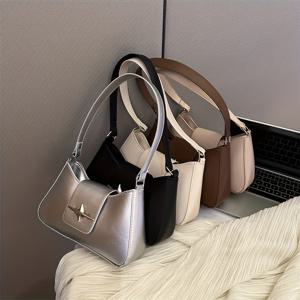 트렌디한 메탈 장식 겨드랑이 가방, Y2K 디자인 숄더백, 올 매치 여성용 숄더 바게트 백