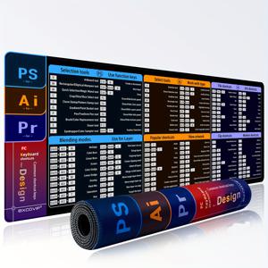 PS/Ai/Pr 단축키용 1pc 디자인 소프트웨어 마우스 패드 잠금 가장자리 테이블 매트 미끄럼 방지 대형 매트 단축키 전체 크기: 80x30x0.2cm(31.4x11.8x0.078in)