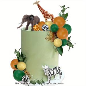 3개, 현실적인 사파리 정글 동물 케이크 토퍼와 포스 와일드 테마 생일 파티 용품