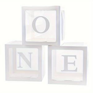 화이트 원 바룬 박스 세트 3개, 소년이나 소녀를 위한 첫 번째 생일 장식, 1주년을 위한 ONE 바룬 상자, 베이비 샤워 홈 룸 장식, 사진 속 프롭
