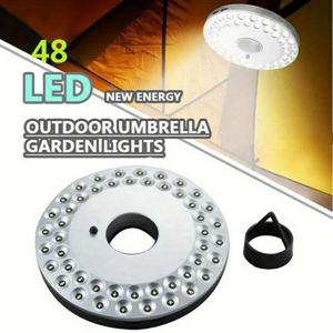 3가지 밝기 모드가 있는 48개 LED 파티오 우산 라이트 - 배터리 구동, 정원 및 캠핑용 쉬운 설치