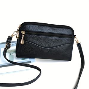 단색 크로스바디 가방, 여성용 멀티 지퍼 클러치 지갑, 분리 가능한 스트랩이 있는 간단한 핸드백