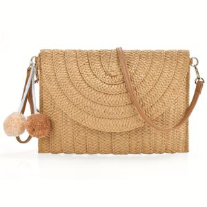 여성을 위한 밀짚어깨 가방, 짠 지갑, 여름 해변 봉투 클러치