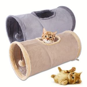 고양이 터널, 실내 고양이용 접이식 튜브 장난감, 교수형 공 장난감이 있는 고양이 터널 튜브