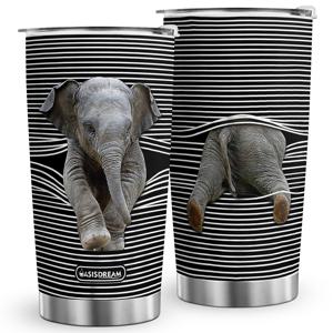 1pc 20oz 귀여운 코끼리 텀블러 절연 커피 컵 음료 용기 뚜껑이있는 여행 머그잔 이중 벽 스테인레스 스틸 20oz 사무실, 학교로 돌아 가기