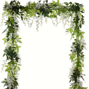 홈 가든 야외 결혼식 아치 꽃 장식용 6피트 인공 꽃 화환 (흰색) 5개 세트