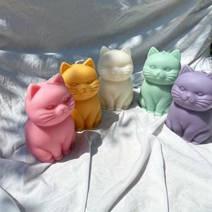 1개의 3D 앉아 있는 고양이 캔들 실리콘 성형기, 뚱뚱한 고양이 동물 아로마테라피 실리콘 성형기, DIY 초콜릿 퐁당 케이크 베이킹 성형기, 폴리머 클레이 왁스 멜트 수지 예술 공예용 성형기