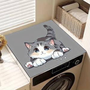 1개 20인치×24인치/24인치×24인치, 귀여운 고양이 패턴, 세탁기와 건조기 상단 보호 매트, 세탁기 먼지 커버 매트, 주방 액세서리, 미끄럼 방지, 세탁실 욕실 홈 데코용, 방 장식용