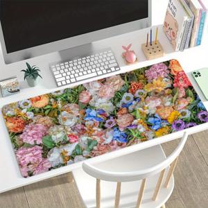 XL 다채로운 꽃무늬 책상 매트 - 미끄럼 방지, 스티치 가장자리 게이밍 마우스 패드, 사무실 및 가정용, 35.4X15.7인치