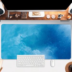 하늘색 우주 마우스 패드 - 고화질 로맨틱 책상 매트, 천연 고무 미끄럼 방지 사각형 마우스패드, 사무실 및 게임용 키보드 패드 테이블 액세서리 - 35.4X15.7인치