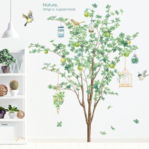 1pc 북유럽 나무와 새 벽 데칼, 자기 접착제 PVC 벽 스티커, 침실 거실 배경, 홈 장식에 대한 이동식 벽 데칼