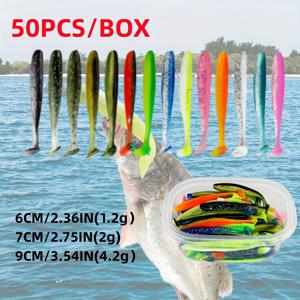 베이스를 위한 후크 슬롯이 있는 50개의 소프트 플라스틱 낚시 미끼 키트 - 담수 및 해수어 장비 액세서리 - 무료 휴대용 상자 포함