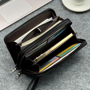 1pc 남성용 트렌디 솔리드 클래식 롱 지갑, 패션 비즈니스 빈티지 휴대용 캐주얼 더블 지퍼 대용량 지갑, 다기능 신용 카드 소지자 지갑