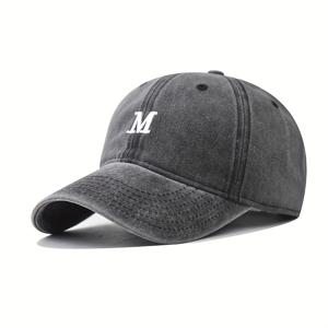 멋진 히피 곡선 브림 야구 모자, 자수 문자 M 워싱 코튼 트러커 모자, 캐주얼 레저 야외 스포츠를 위한 스냅백 모자