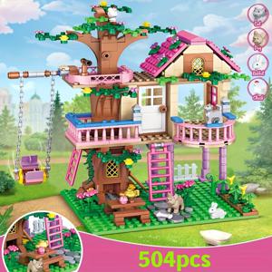 나무 집 꿈 도시 우정 그네 공주성 캐슬 조립 블록, 거리 전망 소녀 시리즈 집 브릭 모델, 조립 장난감 선물