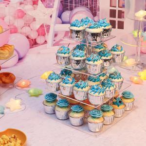 우아한 아크릴 컵케이크 스탠드 - 결혼식, 생일, 할로윈 등을 위한 3/4/5단 사각 디스플레이 - 파티 및 축하 행사에 완벽함