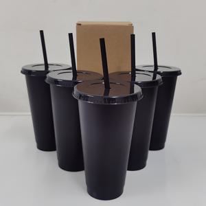 5pcs 24oz 재사용 가능한 플라스틱 컵(밀짚과 뚜껑 포함), 내구성이 뛰어난 워터 컵 텀블러 아이스 커피 밀짚 컵 대형 물병 여행용 머그 여름 파티 벌크 콜드 성인용 할로윈 파티 생일 크리스마스 선물에 적합