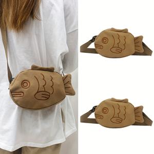 작은 물고기 모양의 크로스바디 가방, 귀여운 만화 동전 지갑, 창의적인 캔버스 휴대폰 가방