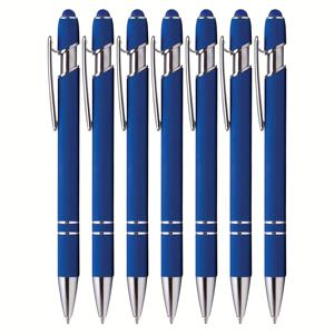 7pcs 사랑스러운 딥 블루 볼펜, 검은 잉크, 2-in-1 금속 필기 펜, 1.0mm 중간 부드러운 펜 팁, 고무 볼펜, 소프트 고무 터치가있는 터치 스크린 태블릿 컴퓨터에 적합합니다
