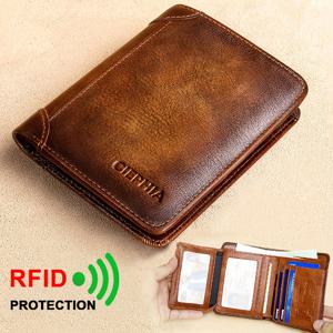 빈티지 Trifold RFID 가죽 지갑, 짧은 다기능 ID 신용 카드 소지자, 비즈니스 캐주얼 머니 백 동전 지갑 아버지의 날 선물
