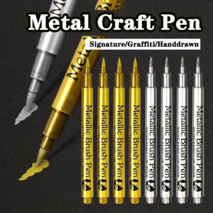 황금, 은색 영구적인 미술 마커 4개 세트, 아티스트 일러스트레이션 공예 스크랩북 패브릭 금속 나무 유리 종이용 브러시 메탈릭 마커 펜