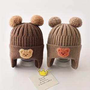 소년과 소녀를 위한 0-3세 귀여운 곰 두꺼운 모피 모자 1개
