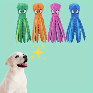 1pc 문어 디자인 애완 동물 그라인딩 치아 스퀴키 플러시 장난감, 개 상호 작용 공급을위한 씹는 장난감