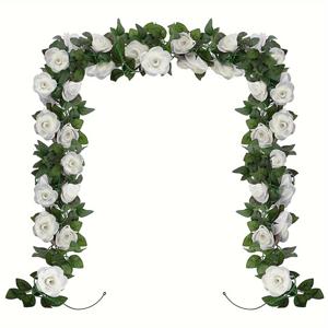 가짜 꽃 화환 - 장식용 2줄 가짜 꽃 덩굴, 진짜 같은 디자인의 가짜 하얀 장미 꽃 아치로 홈, 정원, 실내/외부 결혼식, 파티 장식