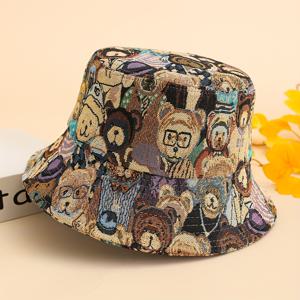 클래식 베어 그래픽 비니 만화 동물 접이식 캡 모자 캐주얼 경량 낚시꾼 모자 여성용 일상 사용