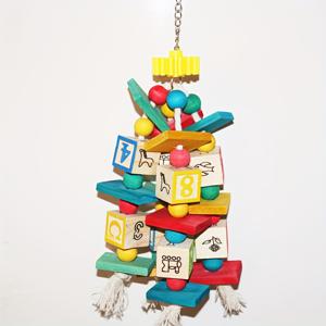 새가 씹는 장난감, 나무 블록이 달린 새 장난감, 새장 장식용 다채로운 앵무새 씹는 장난감
