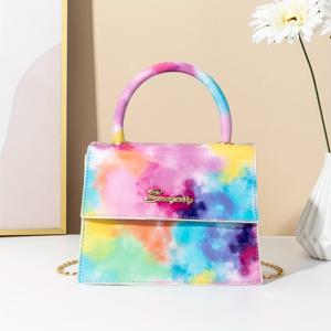 무지개 물감으로 염색된 미니 핸드백, 유행하는 체인 크로스바디 가방, 여성용 귀여운 다채로운 사각형 지갑