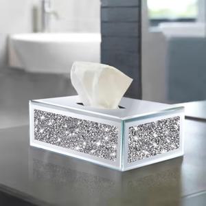 유럽 스타일의 레스토랑 집 거실 침실 화장실을 위한 화이트 유리 휴지 상자 먼지 방지 거울 나킨 상자