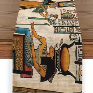 고대 이집트 벽화를 모티브로 한 비누폼 테이블 러너, 드레서, 주방, 커피 테이블을 위한 비누폼 테이블 러너, 결혼식, 가정 파티, 실내 장식, 집 안먼지 방지용품, 파티 테이블 용품, 심미적인 방 장식