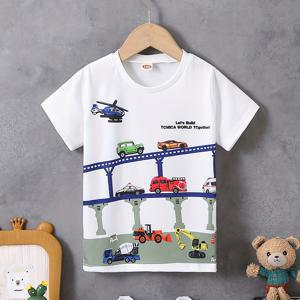 소년들을 위한 만화 자동차 프린트 티셔츠, 반팔 캐주얼 라운드 넥 편안한 여름 티 탑
