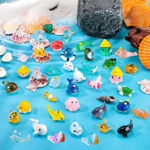 해양 소재의 작은 동물 모형 20개, 물고기 어항 장식품, 수족관 장식품, 수중 생물 액센트, 내구성 있는 다채로운 색상