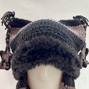 남녀공용 따뜻한 울 니트 모자, 부드럽고 두꺼운 겨울 비니 모자, 인조 모피 안감, 세련된 귀덮개 및 술 장식, 추운 날씨 야외 사용