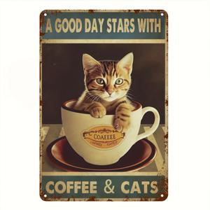 빈티지 스타일 '커피 & 고양이' 메탈 사인 - 집, 바, 카페 장식에 완벽, 8X12인치
