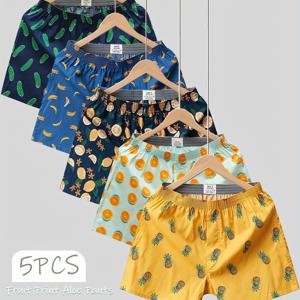 5pcs 피클 파인애플 바나나 레몬 패턴 남성용 면 항균 속옷, 캐주얼 복서 팬티 반바지, 통기성 편안하고 신축성 있는 복서 트렁크, 스포츠 반바지