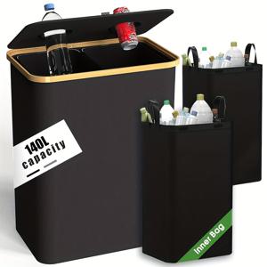 보호-시크 140L 주방 재활용통 - 대용량 33갤런, 병, 캔 및 유리 폐기물용 재사용 가능한 봉투 포함 주방 보관용기 쓰레기통