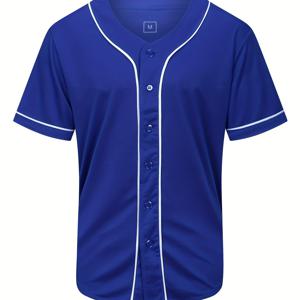 남성용 솔리드 야구 저지, 활동적 약간 스트레치 버튼 업 파티 선물용 짧은 소매 유니폼 야구 셔츠