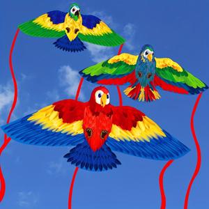 TEMU 바다에서 놀기 위한 큰 앵무새 무늬 연, 만화 동물 연, 다채로운 긴 꼬리 연, 말레이시아 연 축제 선물