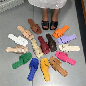 TEMU 코닝스닥/킹스데이를 위한 가벼운 슬립온 비치화, 여성용 스퀘어 토우 플랫 슬리퍼, 캐주얼 단색 오픈 토 슬라이드 신발