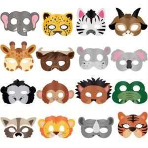TEMU 동물 마스크 16개, 파티 선물 동물 마스크, 정글 사파리 테마 생일, 옷 입기, 파티 용품