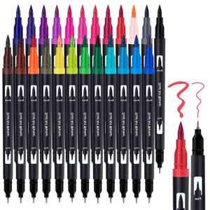 TEMU 성인 색칠하기 책용 듀얼 팁 브러쉬 펜, 총알 저널용 24가지 색칠하기 펜, 컬러 펜 파인라이너 펠트 팁 펜, 그리기, 레터링, 서예용 성인 색칠하기 저널 펜