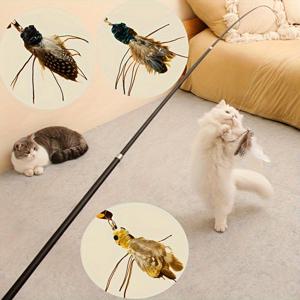 TEMU 고양이 장난감으로 벨이 달린 대체 가능한 고양이 장난감과 함께하는 2개의 모조 벌레 곤충과 낚시대