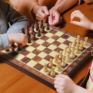 TEMU 큰 나무 체스 세트, 견고한 체스 말, 교육적인 퍼즐 게임, 전략적인 훈련이 가능한 접이식 휴대용 여행 체스 보드 게임