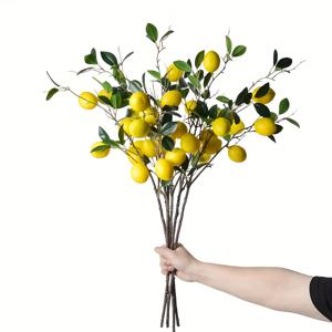 TEMU 집, 결혼식 및 파티 장식용 시뮬레이션 노란색 녹색 레몬 나무 가지 1세트, 꽃병에 삽입하거나 걸어서 사용할 수 있는 신선하고 활기찬 과일 장식
