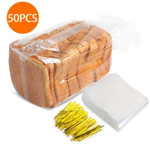 TEMU 50/100개, 플라스틱 빵 봉지, 토스트 포장, 건과자용 재사용 가능한 평평한 입구 봉지, BPA 프리 식품 재료 빵 굽기 파우치