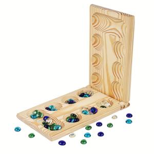 TEMU 만칼라 보드 게임 세트, 접이식 나무 보드와 다채로운 유리 돌, 휴대용 여행 보드 게임 보석 체스, 나무 퍼즐 장난감